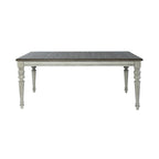 Mesa de comedor rectangular en blanco antiguo y gris desgastado, con capacidad para 6 personas
