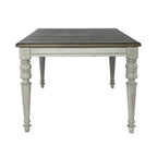 Mesa de comedor rectangular en blanco antiguo y gris desgastado, con capacidad para 6 personas