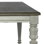 Mesa de comedor rectangular en blanco antiguo y gris desgastado, con capacidad para 6 personas