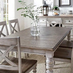 Mesa de comedor rectangular en blanco antiguo y gris desgastado, con capacidad para 6 personas