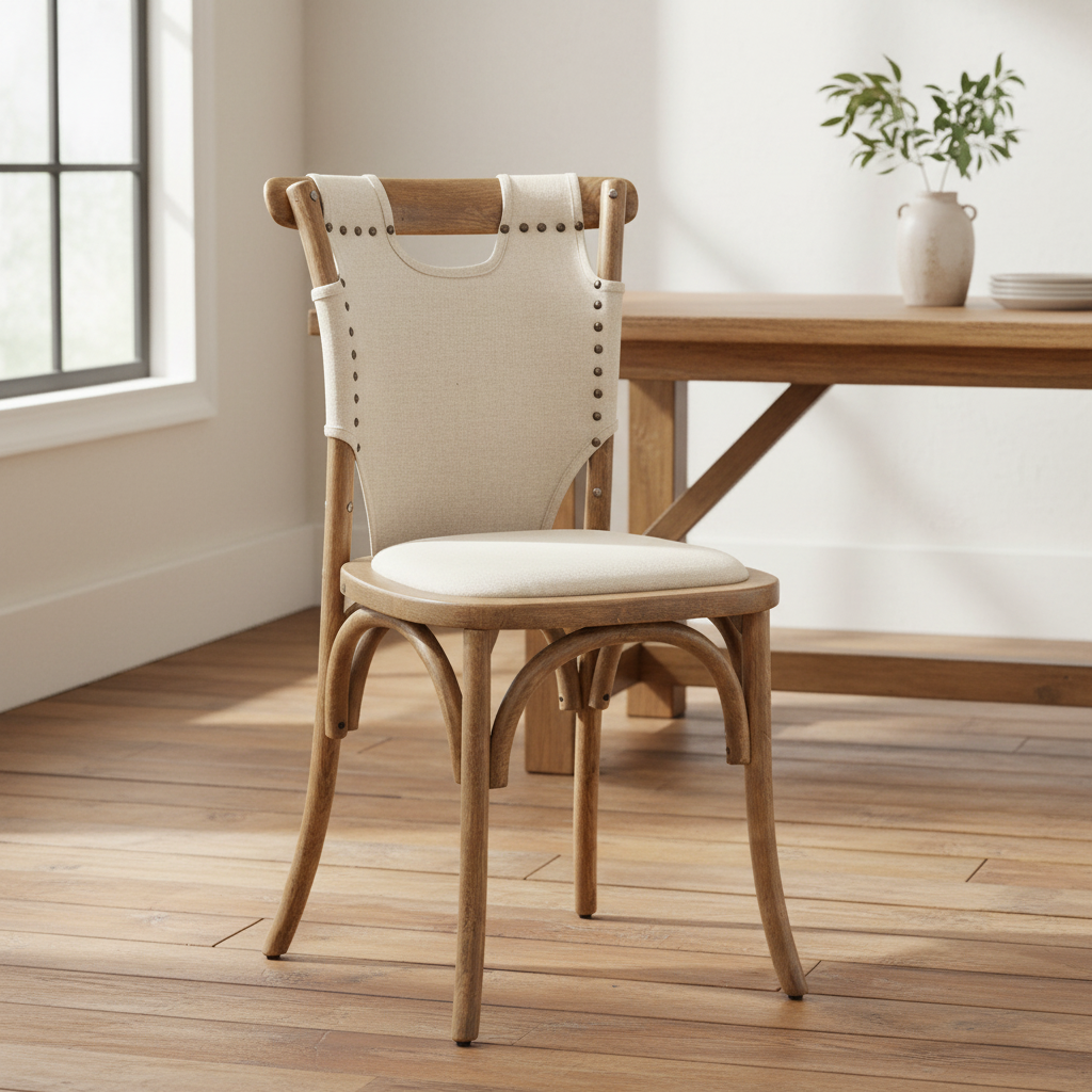 Silla de comedor Bentwood con respaldo de lona color Driftwood, individual