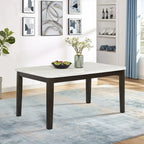 Mesa de comedor rectangular de imitación mármol blanco, patas de madera marrón – Para 6 personas, solo la mesa