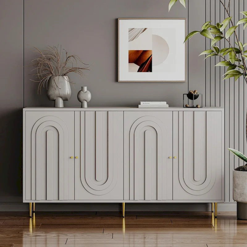 Aparador / mueble auxiliar minimalista de 4 puertas gris/azul, para 1