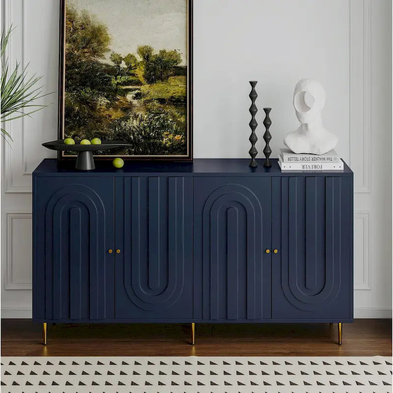 Aparador / mueble auxiliar minimalista de 4 puertas gris/azul, para 1