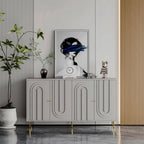 Aparador / mueble auxiliar minimalista de 4 puertas gris/azul, para 1