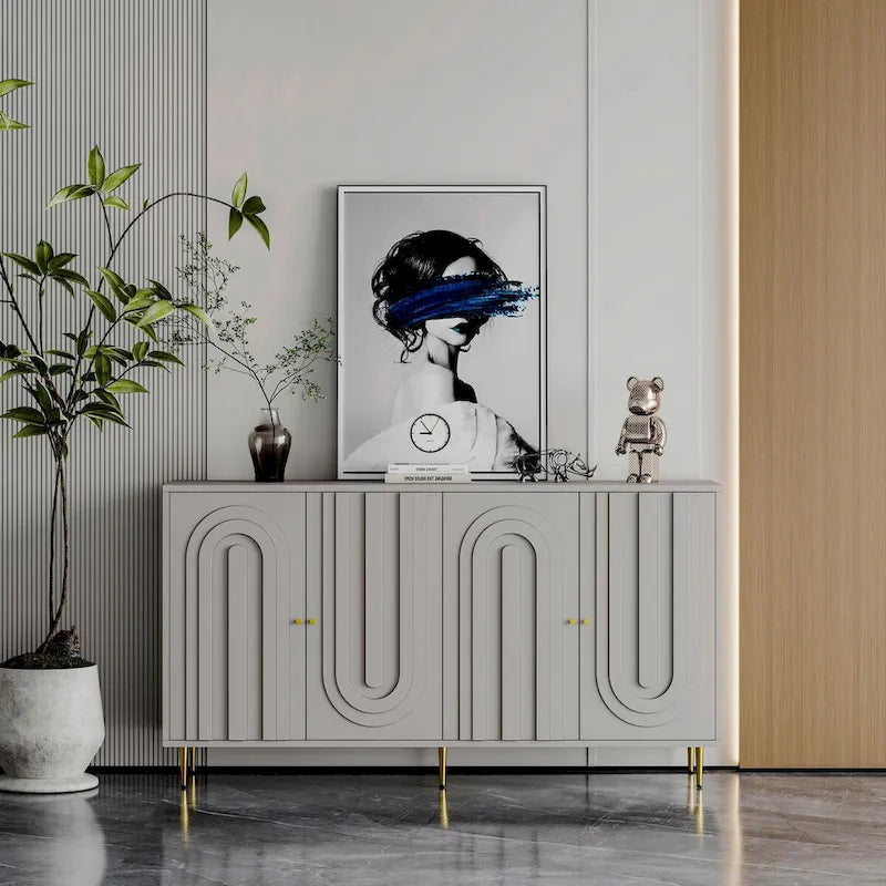 Aparador / mueble auxiliar minimalista de 4 puertas gris/azul, para 1