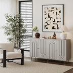 Aparador / mueble auxiliar minimalista de 4 puertas gris/azul, para 1