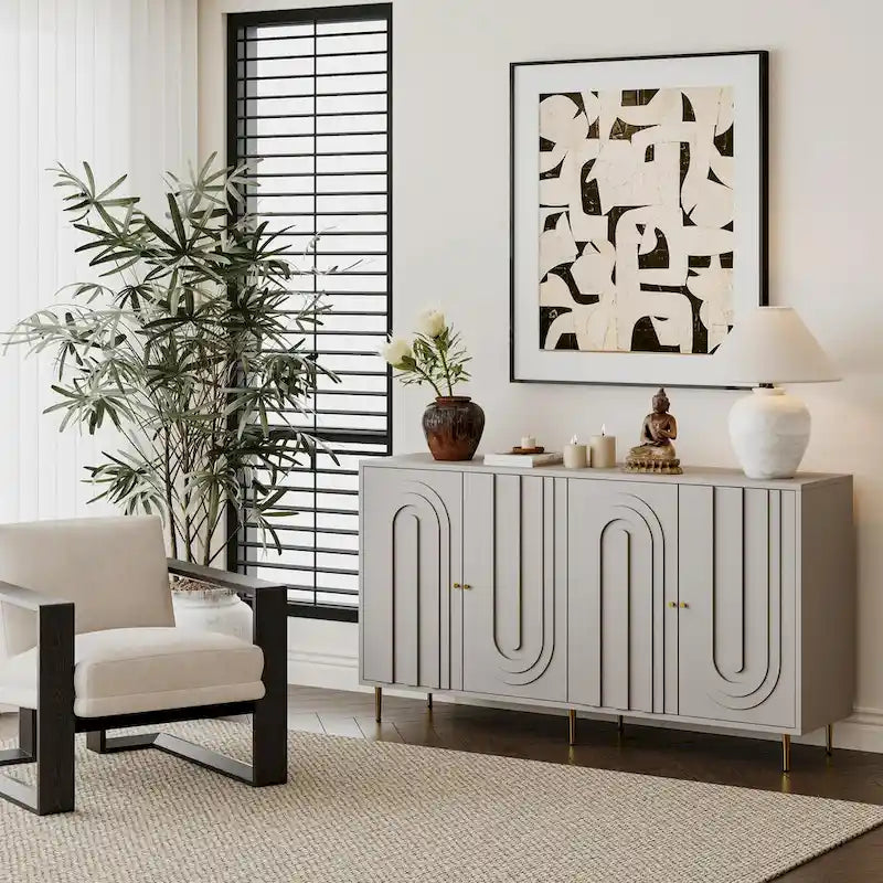 Aparador / mueble auxiliar minimalista de 4 puertas gris/azul, para 1