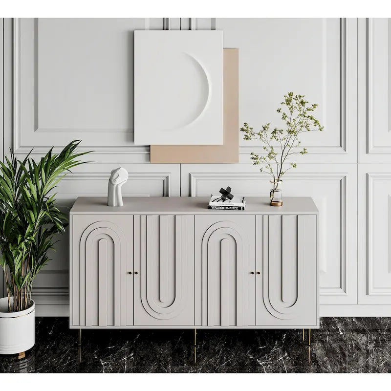 Aparador / mueble auxiliar minimalista de 4 puertas gris/azul, para 1