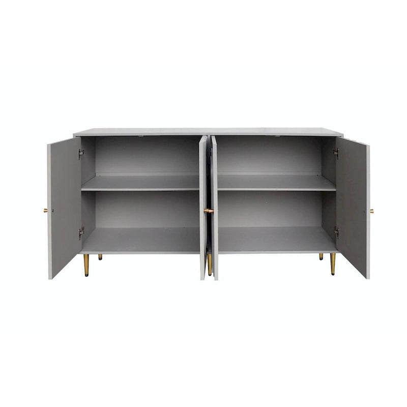 Aparador / mueble auxiliar minimalista de 4 puertas gris/azul, para 1