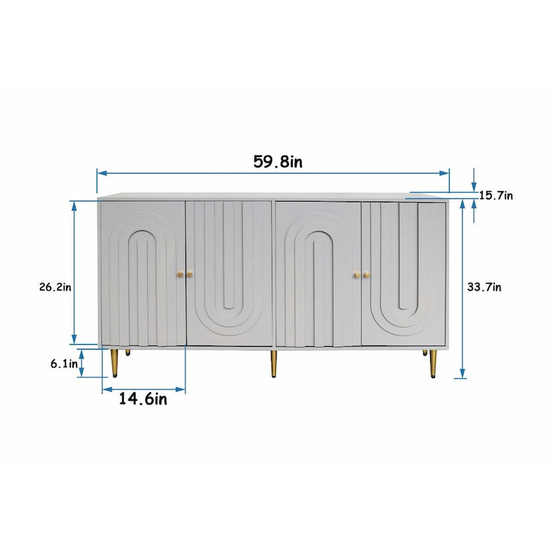 Aparador / mueble auxiliar minimalista de 4 puertas gris/azul, para 1