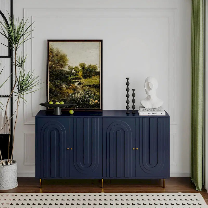Aparador / mueble auxiliar minimalista de 4 puertas gris/azul, para 1