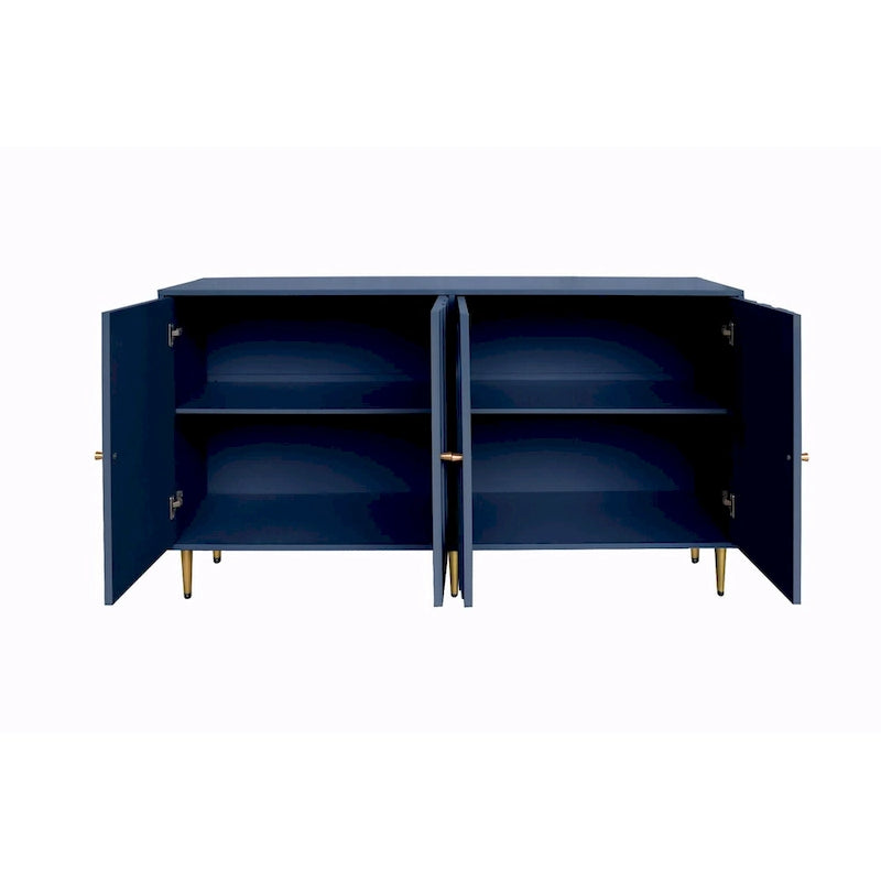 Aparador / mueble auxiliar minimalista de 4 puertas gris/azul, para 1