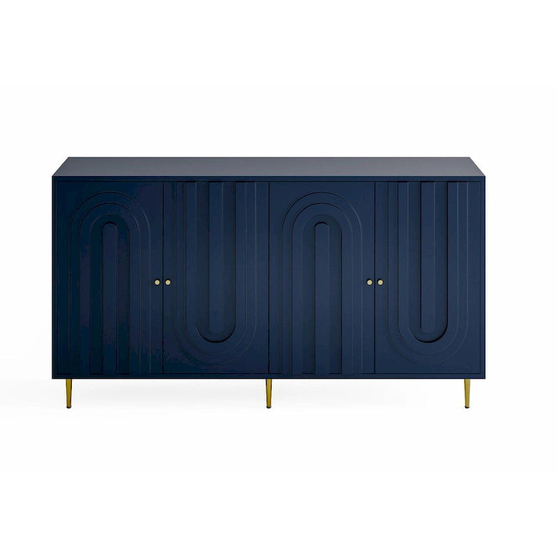 Aparador / mueble auxiliar minimalista de 4 puertas gris/azul, para 1