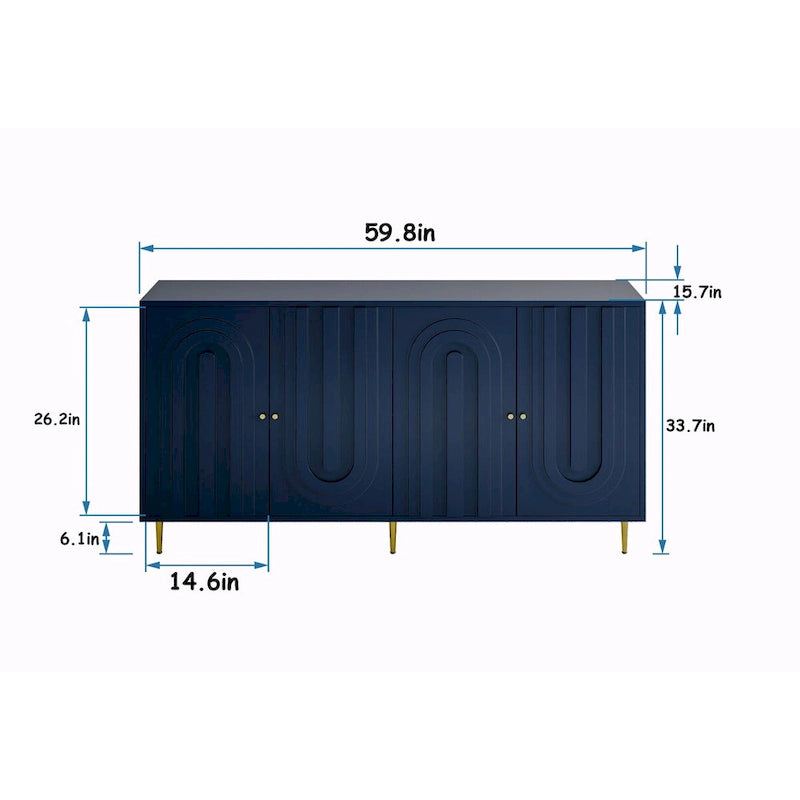 Aparador / mueble auxiliar minimalista de 4 puertas gris/azul, para 1