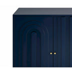 Aparador / mueble auxiliar minimalista de 4 puertas gris/azul, para 1
