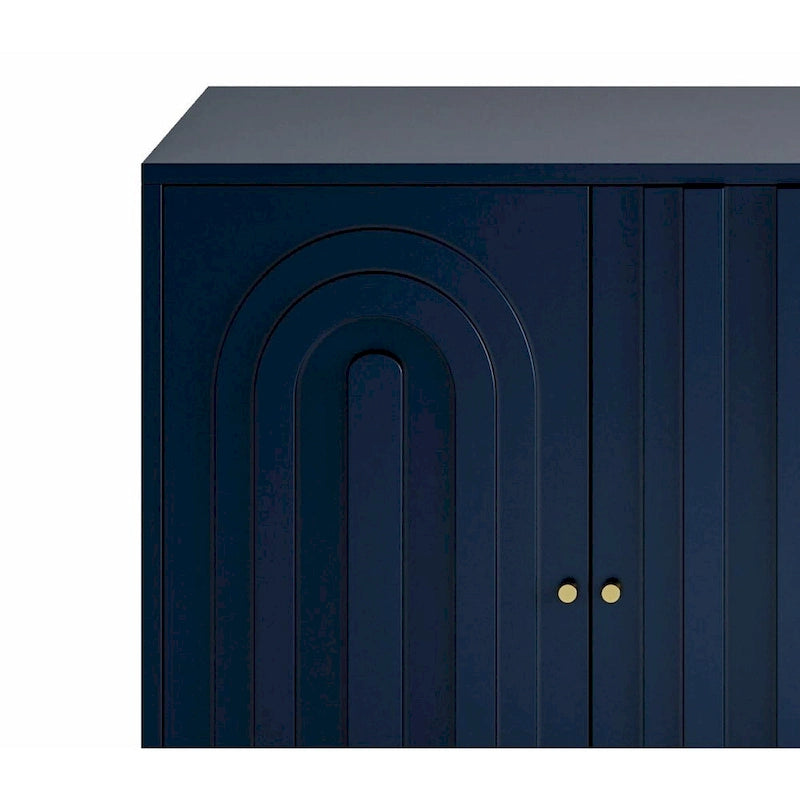 Aparador / mueble auxiliar minimalista de 4 puertas gris/azul, para 1