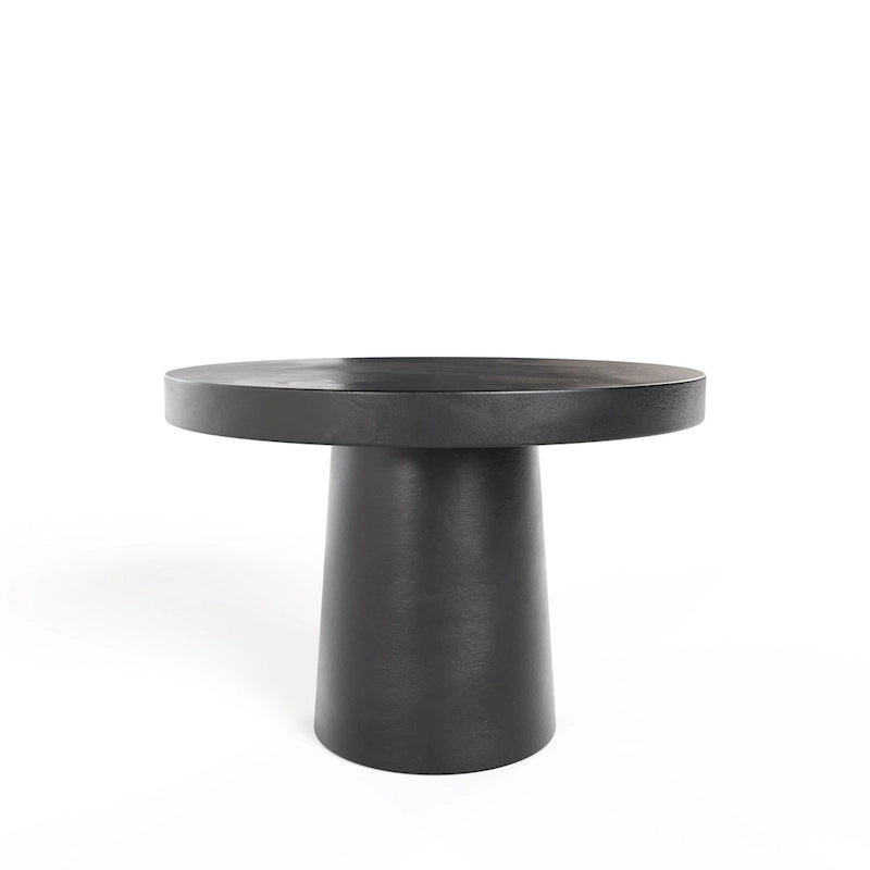 Mesa de comedor redonda de hormigón negro, base de pedestal, para 4 personas