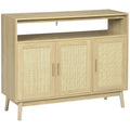 Aparador de madera natural con puertas de ratán, 3 puertas