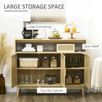 Aparador de madera natural con puertas de ratán, 3 puertas