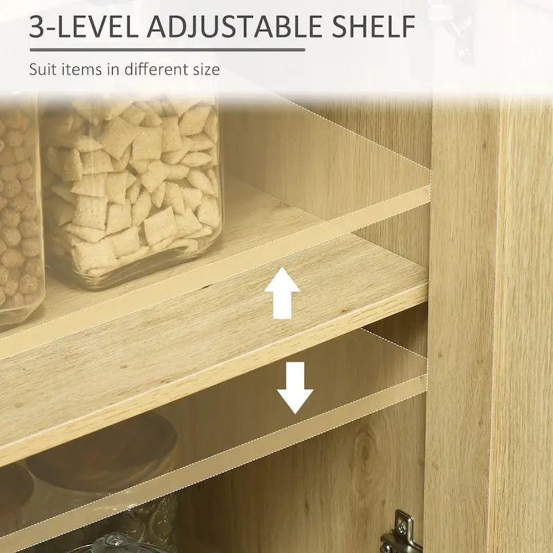 Aparador de madera natural con puertas de ratán, 3 puertas
