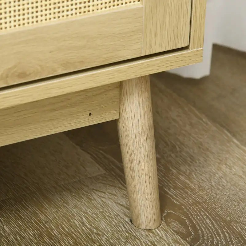 Aparador de madera natural con puertas de ratán, 3 puertas