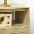 Aparador de madera natural con puertas de ratán, 3 puertas