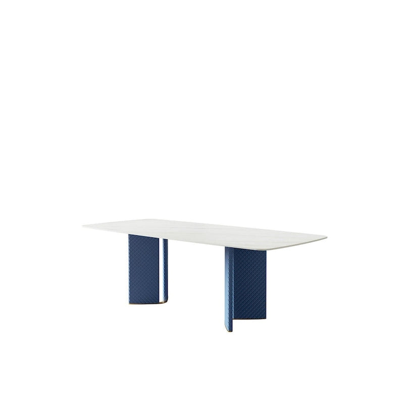 Mesa de comedor rectangular blanca de piedra sinterizada – 8 plazas, doble pedestal