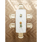 Mesa de comedor rectangular blanca de piedra sinterizada – 8 plazas, doble pedestal