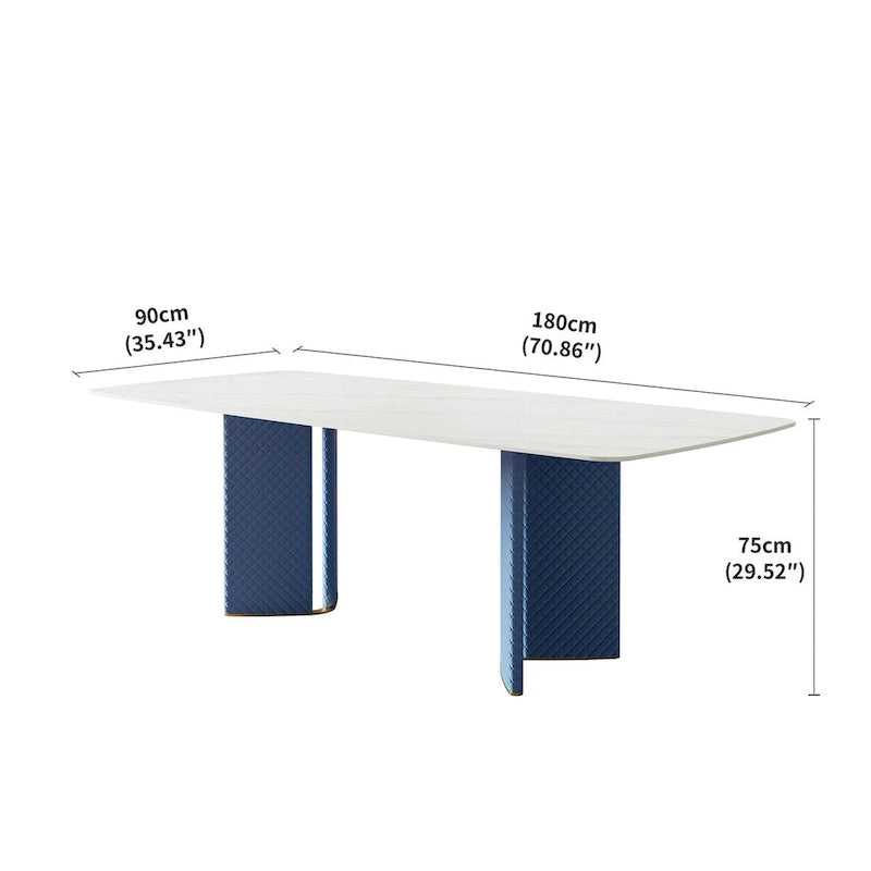 Mesa de comedor rectangular blanca de piedra sinterizada – 8 plazas, doble pedestal