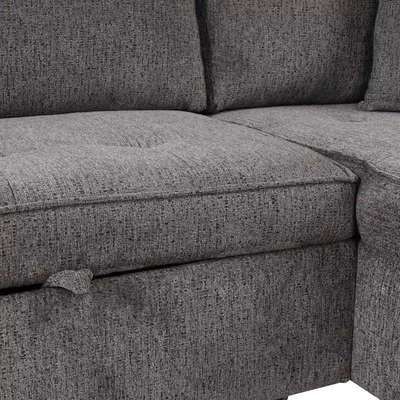 104.5 Reversible L-Shape Sleeper Sectional with Storage Chaise & 2 Stools - Convertible 3-Seat Sofa Bed for Living Room