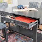 Mesa de comedor a la altura de la encimera Gunmetal, carbón envejecido con almacenamiento, capacidad para 6 personas