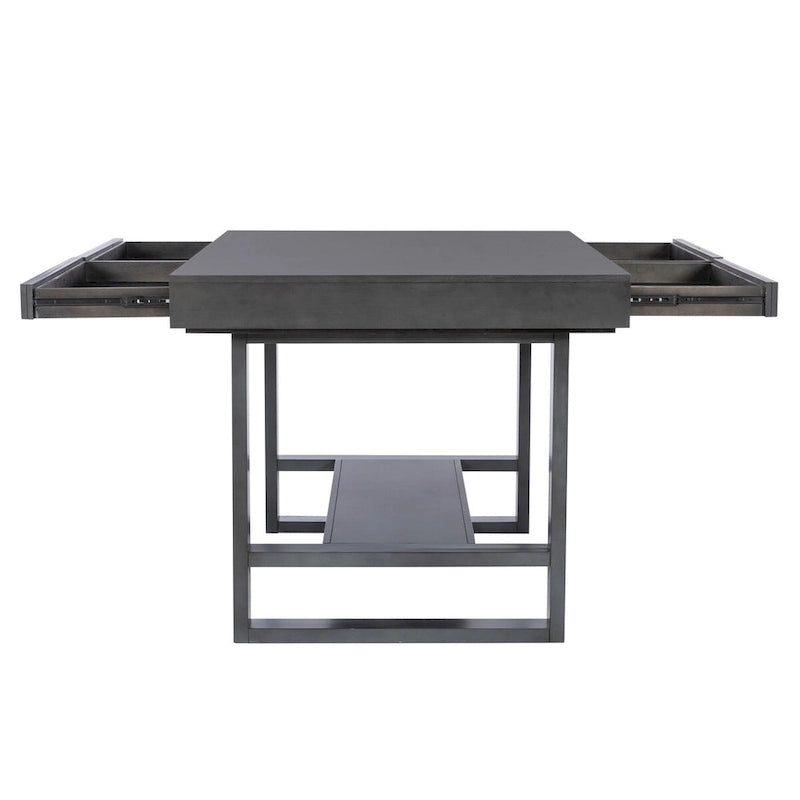 Mesa de comedor a la altura de la encimera Gunmetal, carbón envejecido con almacenamiento, capacidad para 6 personas