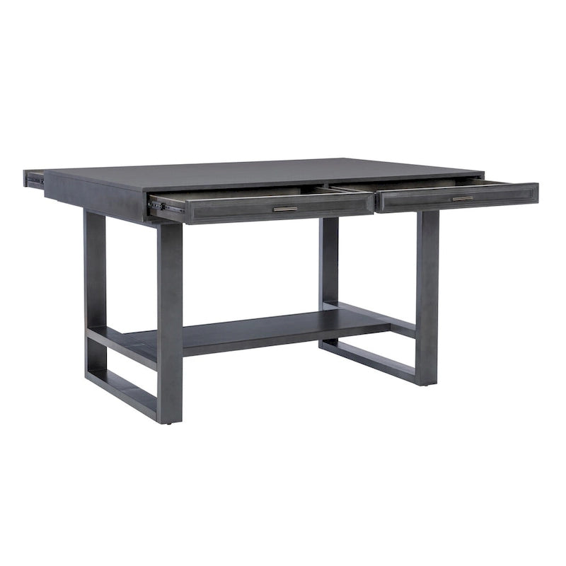 Mesa de comedor a la altura de la encimera Gunmetal, carbón envejecido con almacenamiento, capacidad para 6 personas