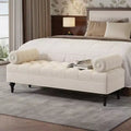 Modern End of Bed Bench for Bedroom, Velvet Upholstered Window Bench with 2 Detachable Pillows for Living Room or Entryway-Panipeachy