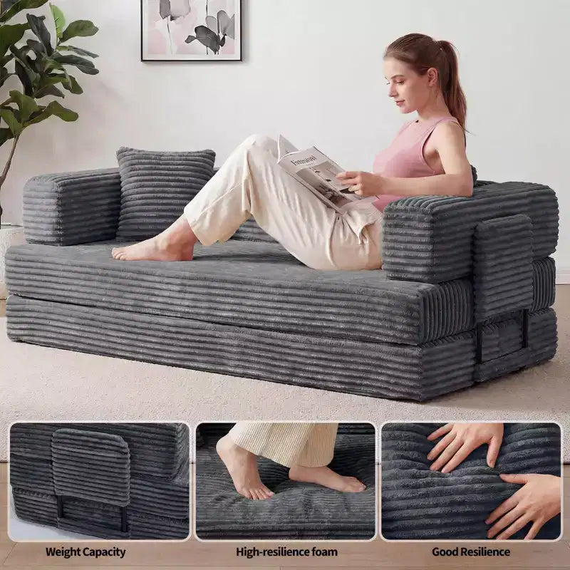 80.7 5-in-1 Convertible Sleeper Sofa Bed aï¿?Corduroy, 1200 lbs, No Assembly