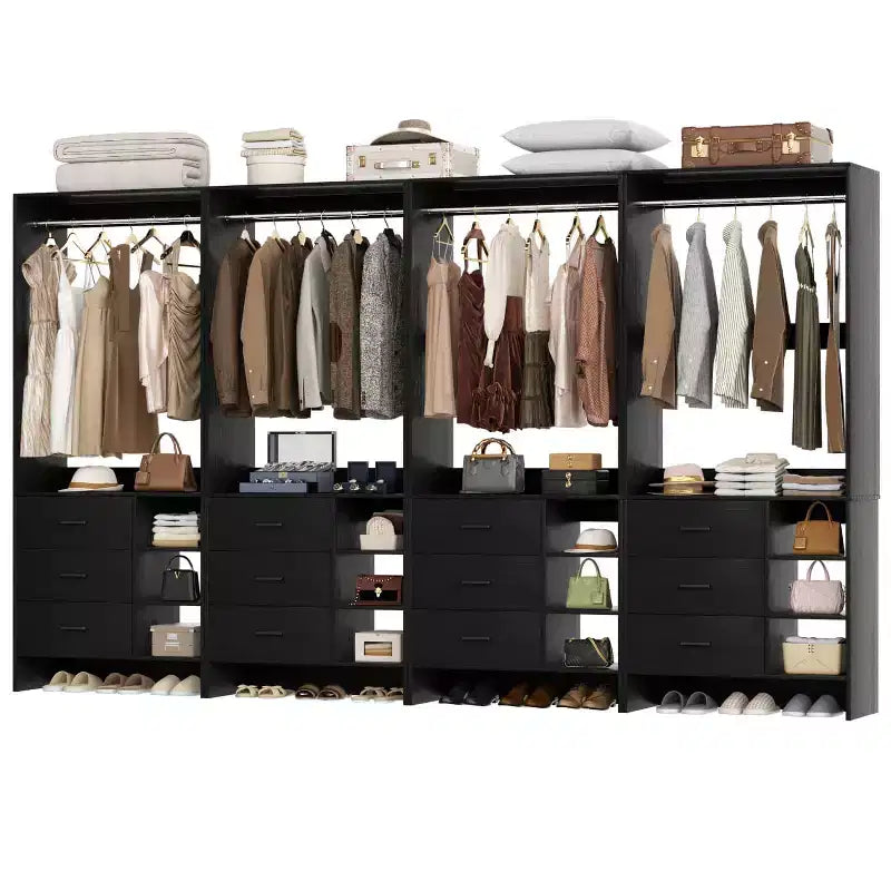 Besiost Set of 4 Closet Organizer with Wooden Drawers and Hanging Rods