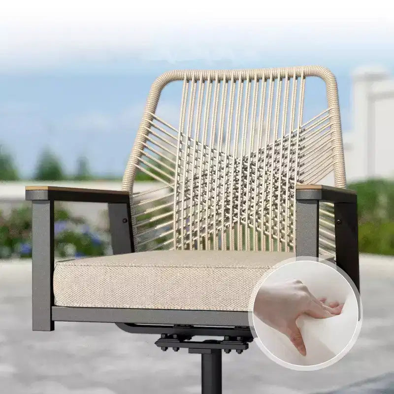 Captiva Designs 9pc Outdoor Slat-top Square Metal Dining Table and Thick Cushion Swivel Wicker Chairs