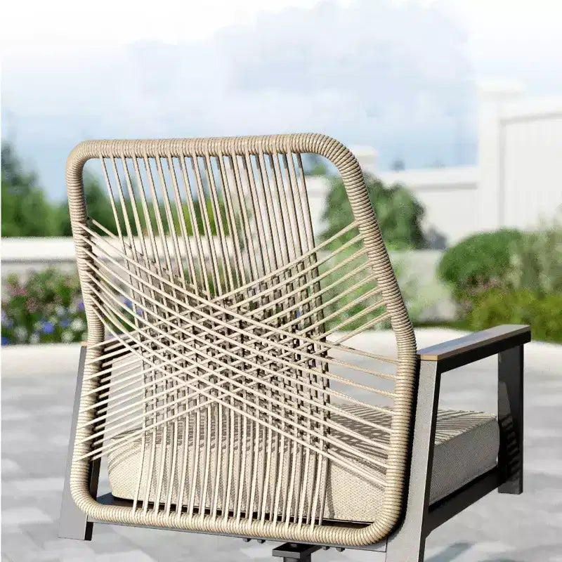 Captiva Designs 9pc Outdoor Slat-top Square Metal Dining Table and Thick Cushion Swivel Wicker Chairs