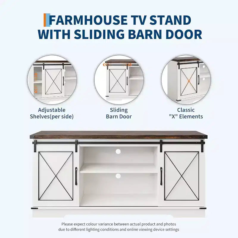 Farmhouse TV Stand for TVs Up to 65, Entertainment Center with Sliding Barn Doors & Storage Cabinets, Media Console Table for Living Room, Bedroom