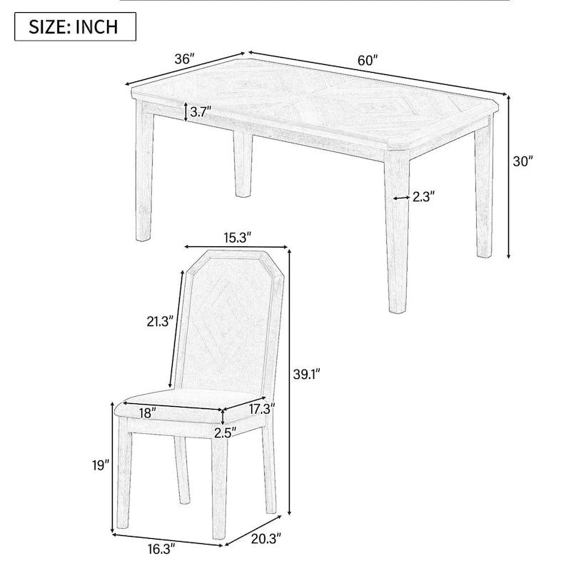 Ensemble de salle à manger 7 pièces de style rustique classique avec 1 table et 6 chaises à dossier haut pour la salle à manger