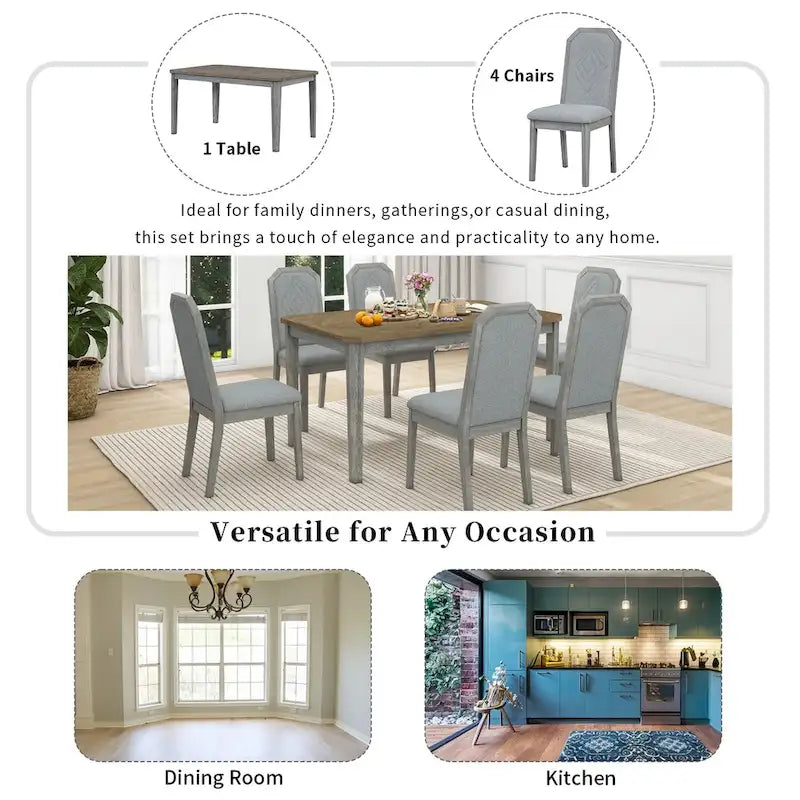 Ensemble de salle à manger 7 pièces de style rustique classique avec 1 table et 6 chaises à dossier haut pour la salle à manger