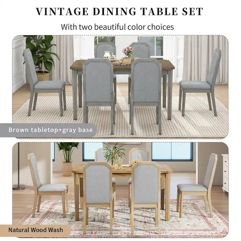 Ensemble de salle à manger 7 pièces de style rustique classique avec 1 table et 6 chaises à dossier haut pour la salle à manger