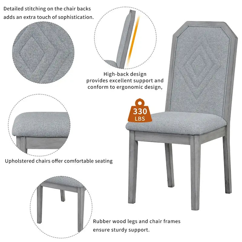 Ensemble de salle à manger 7 pièces de style rustique classique avec 1 table et 6 chaises à dossier haut pour la salle à manger