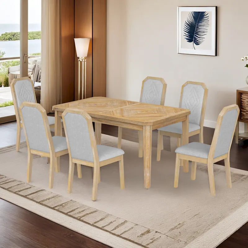Ensemble de salle à manger 7 pièces de style rustique classique avec 1 table et 6 chaises à dossier haut pour la salle à manger