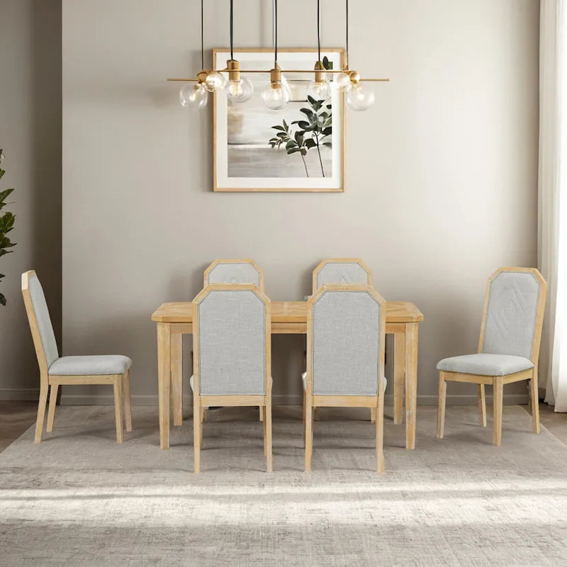 Ensemble de salle à manger 7 pièces de style rustique classique avec 1 table et 6 chaises à dossier haut pour la salle à manger