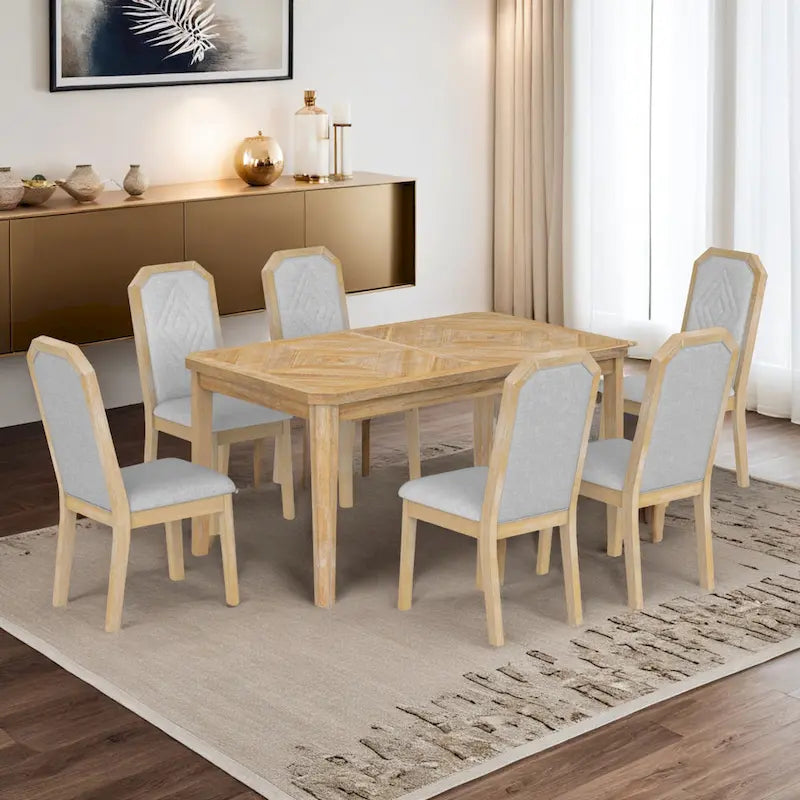 Ensemble de salle à manger 7 pièces de style rustique classique avec 1 table et 6 chaises à dossier haut pour la salle à manger