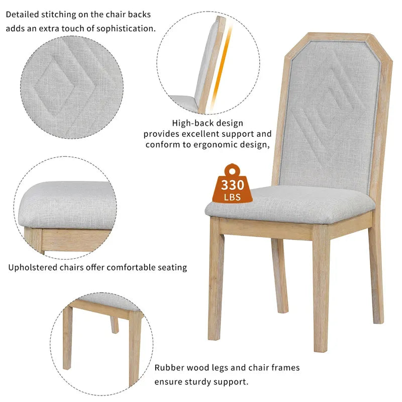 Ensemble de salle à manger 7 pièces de style rustique classique avec 1 table et 6 chaises à dossier haut pour la salle à manger