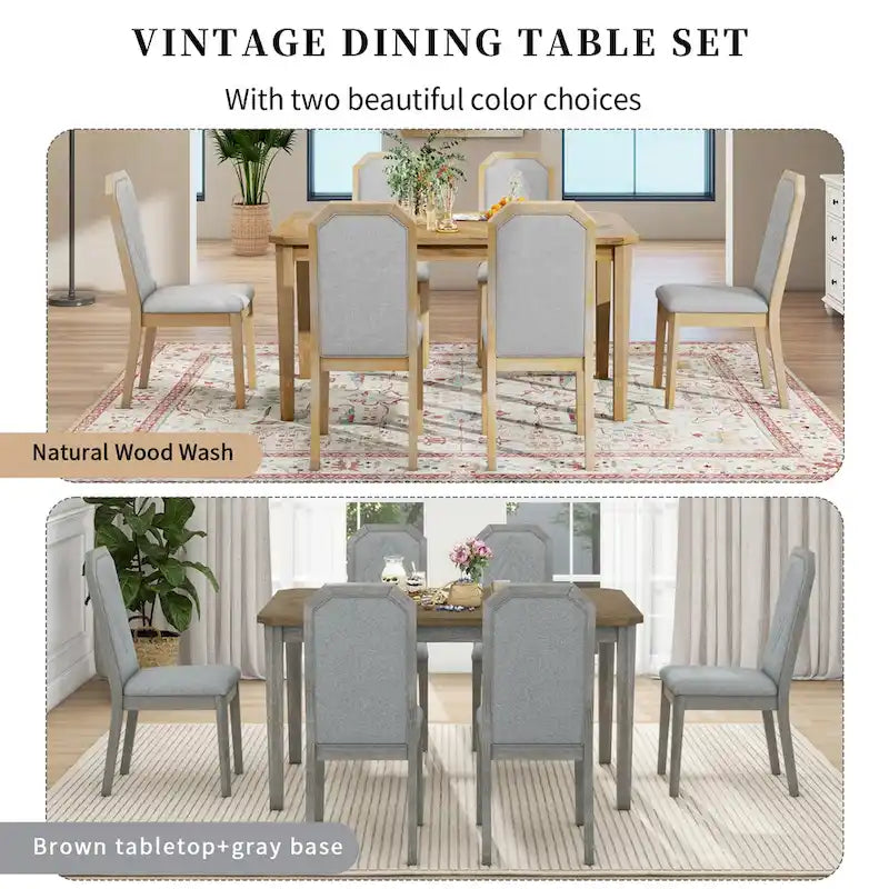 Ensemble de salle à manger 7 pièces de style rustique classique avec 1 table et 6 chaises à dossier haut pour la salle à manger