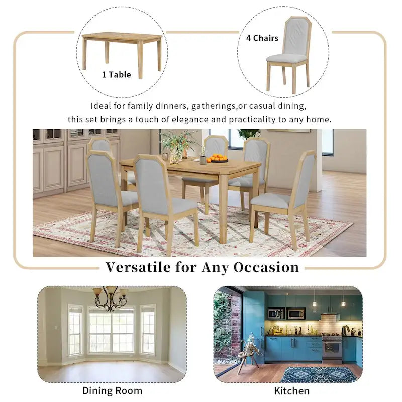 Ensemble de salle à manger 7 pièces de style rustique classique avec 1 table et 6 chaises à dossier haut pour la salle à manger